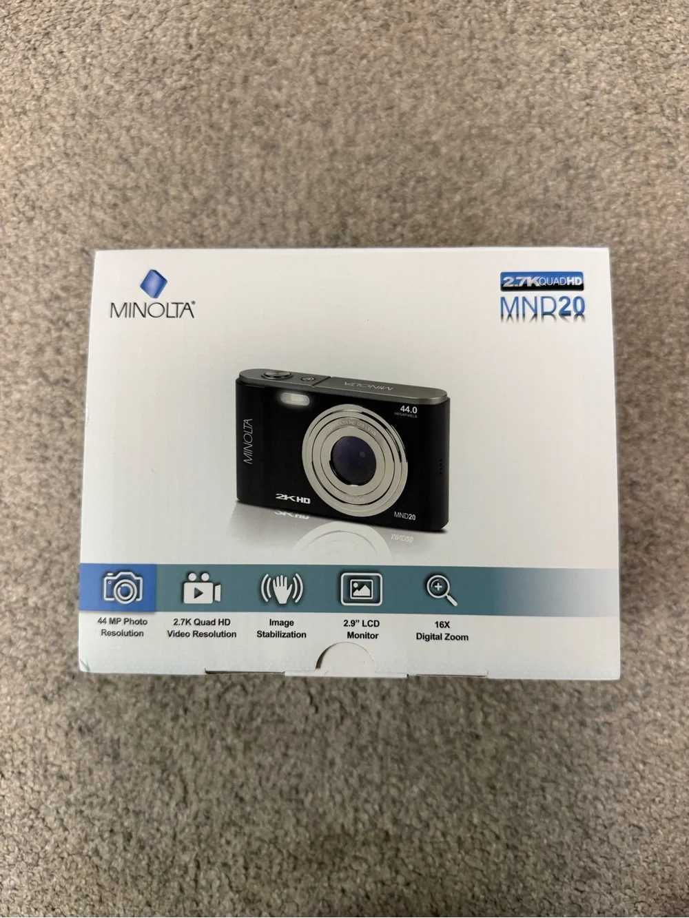 Minolta MNR20 Black Digital Camera — 2.7K Quad HD, 16x Zoom